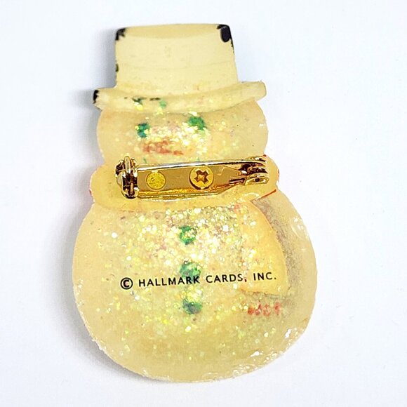 Vintage HALLMARK Iridescent Glitter SNOWMAN Snow Man Holiday Pin Brooch - Picture 10 of 11